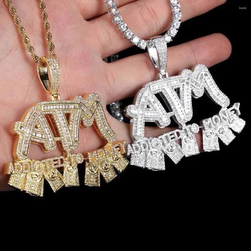 Pendant Necklaces Copper Cubic Zirconia ATM Money Heavy Letter Necklace For Men Women Charm Party Robe Chain Hip Hop Jewelry Link