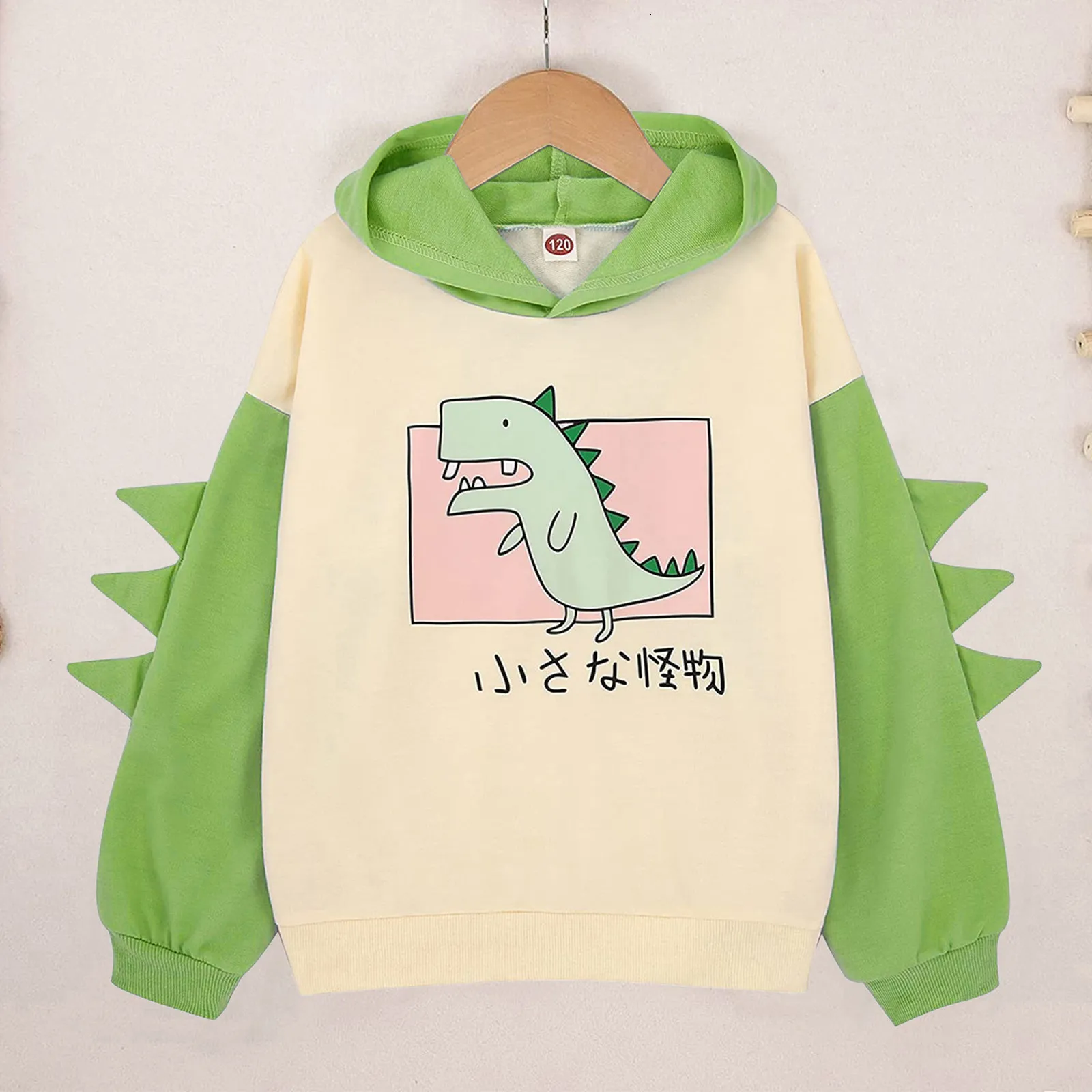 Hoodies Sweatshirts Jacket And Tie Hoodie Little Girls Dinosaur Pullover Sweatshirt Cute Raglan Sleeve Splice Cartoon Sweaters Size 7 230907