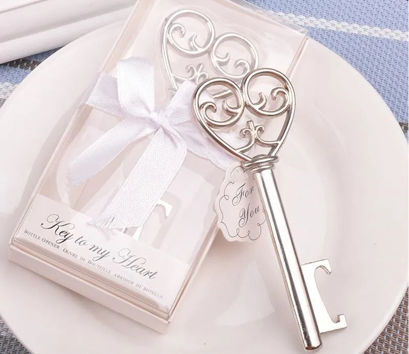 Hot selling Heart Bottle Opener in White Gift box peculiar new 'key to my heart' Bottle Opener wedding favor JF-572