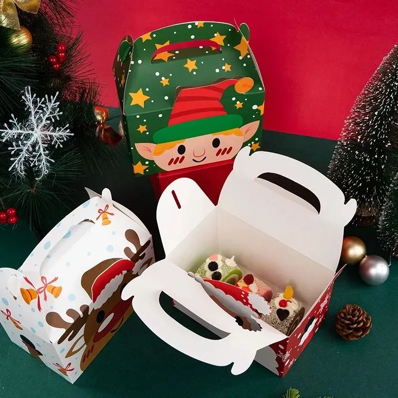 Christmas Cake Muffin Boxes Foldable Treat Paper Boxes Santa Claus Xmas New Year Gift Packaging Bag Party Favor Supplies MJ0830