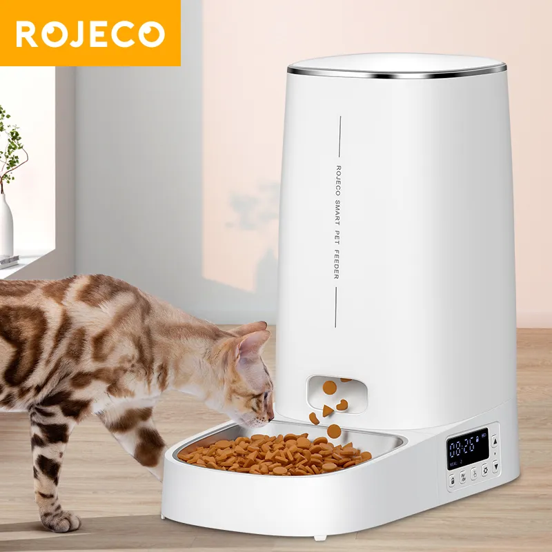 Cat Bowls Feeders ROJECO 4L Automatic Pet Feeder Button Version Auto Food Dispenser Accessories Smart Control For Cats Dog Dry 230907