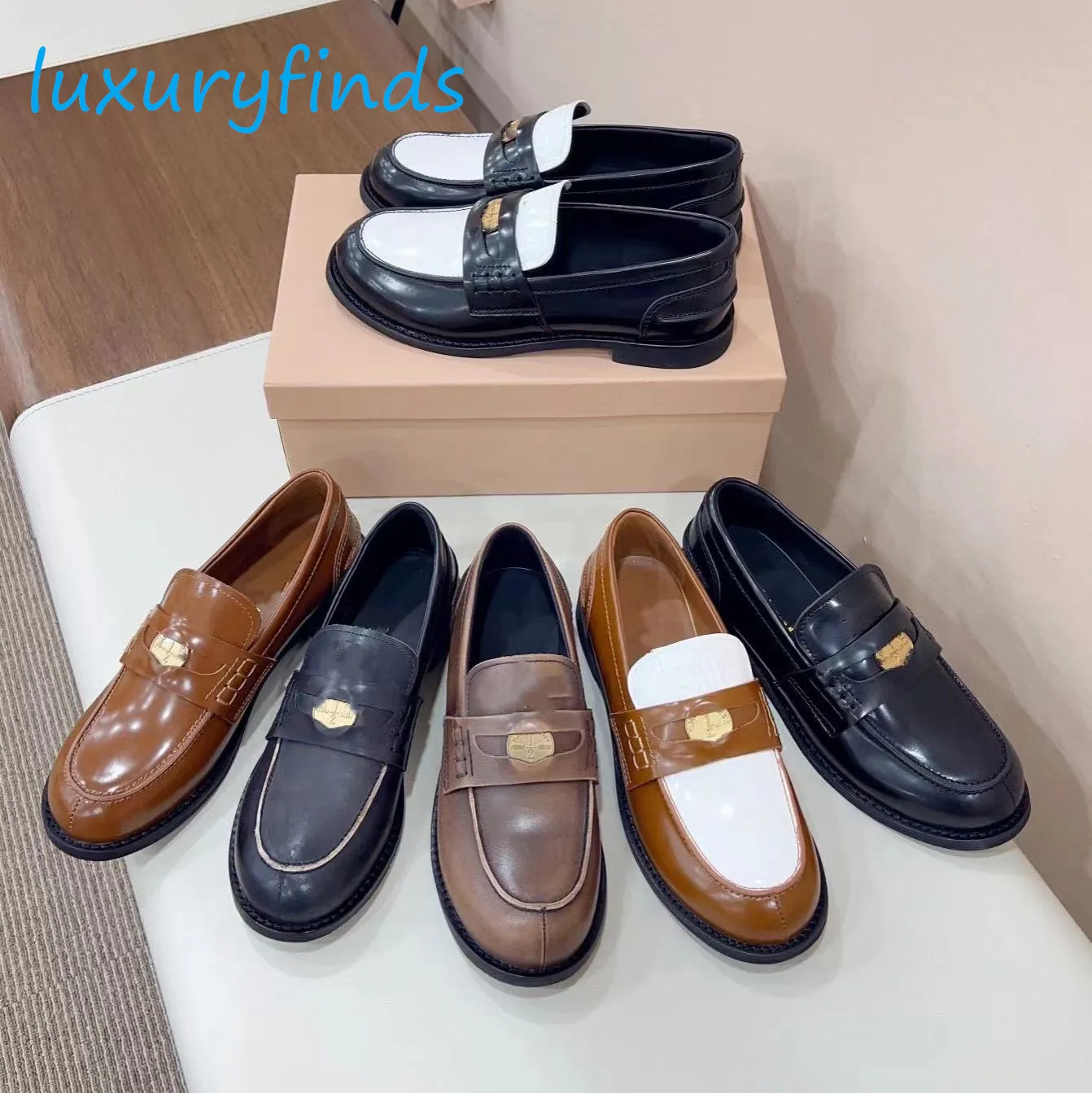 Dress Shoes Round Toe Penny Loafers 100% Real Leather Women Shoes Vintage-effect Leather Loafers Designers Luxurys Top Quality Platform Bottoms Sneakers Size