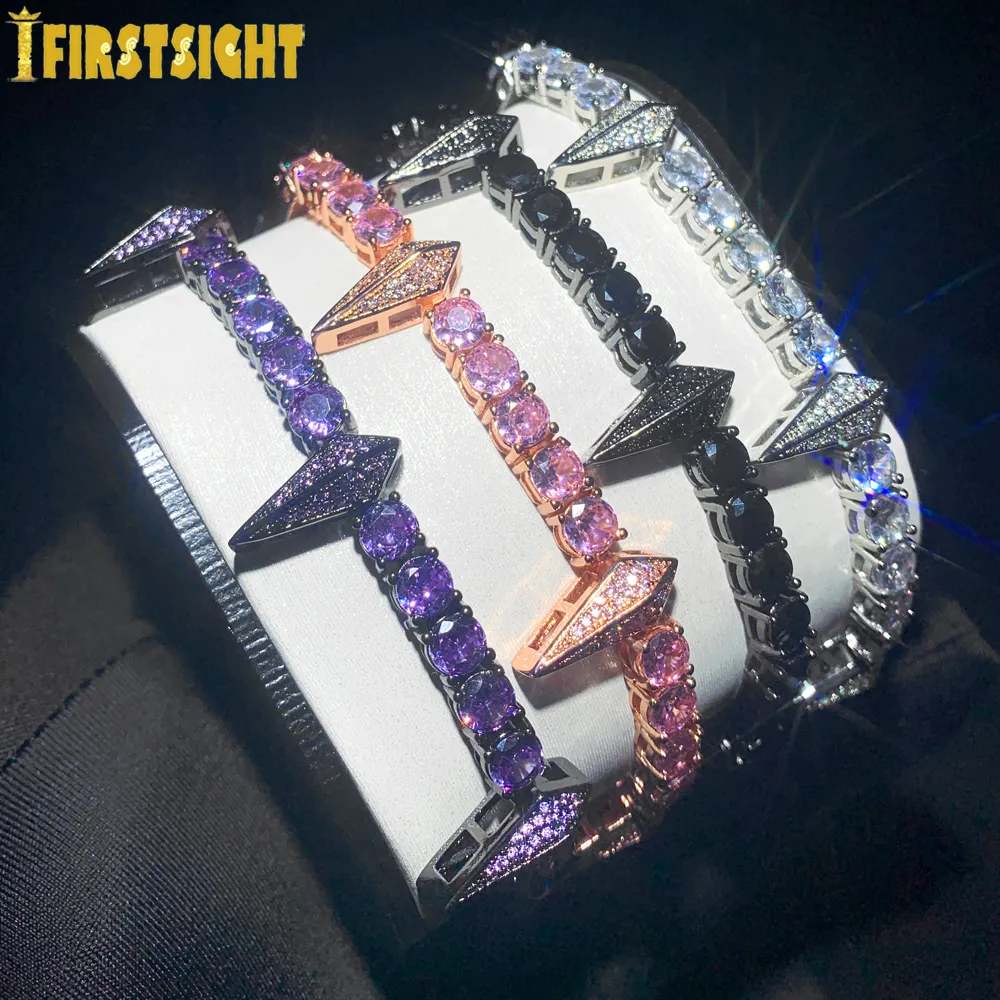 Bangle Iced Out Bling 5mm Tennis Chain Rivet Armband Silver Color AAA Zircon Rivets Charm Bangle Women Men Hip Hop Fashio Jewelry 230908