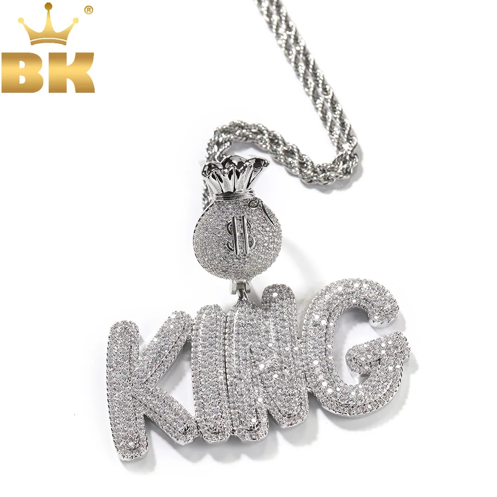 Charms The Bling King Custom Bubble Letters With Dollar Sign Money Bag Clasp Name Pendant Necklace Iced Out CZ Charm Hiphop Jewelry 230908