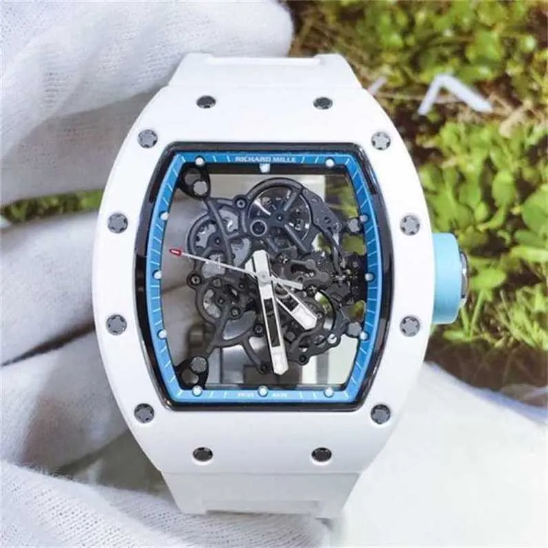 Richarmilles Rm Otomatik Kol saatleri Mekanik İsviçre Made Mens Serisi Seramik Manuel Makine 499 X 427mm Ertek RM055 Beyaz Seramik Bluewn-Y01E