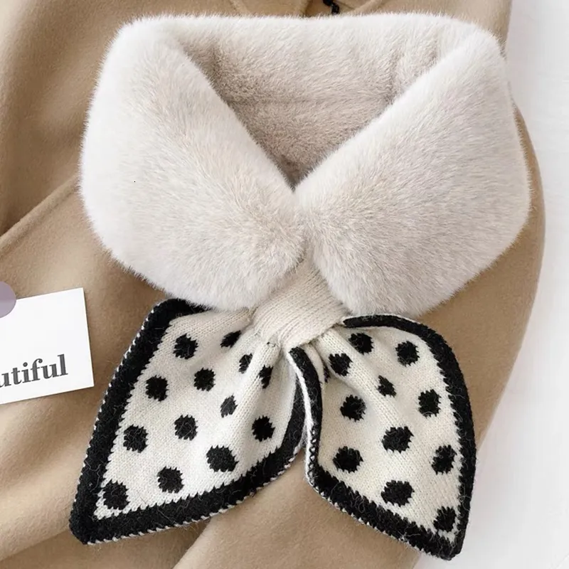 Cravatte Moda Peluche Sciarpa Collo in pelliccia sintetica Cravatta Donna Coreana lavorata a maglia Punto onda Sciarpe incrociate Scalda Autunno Inverno Finta pelliccia di coniglio 230907