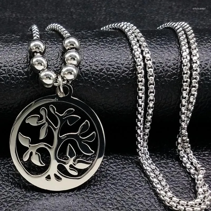 Pendant Necklaces Fashion Long Stainless Steel Chain Necklace Women Jewlery Silver Color Tree Of Life Jewelry Cadeau Noel N18050S08