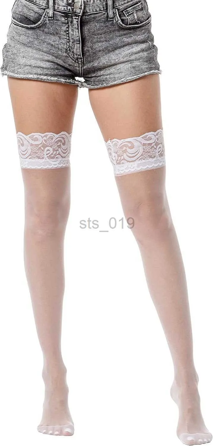 Chaussettes sexy Lastclream Bas de cuisse en dentelle pour femmes Sexy Naughty 10D Sheer Full Footed Chaussettes Lingerie Silicone Anti-dérapant Plus Taille P230907