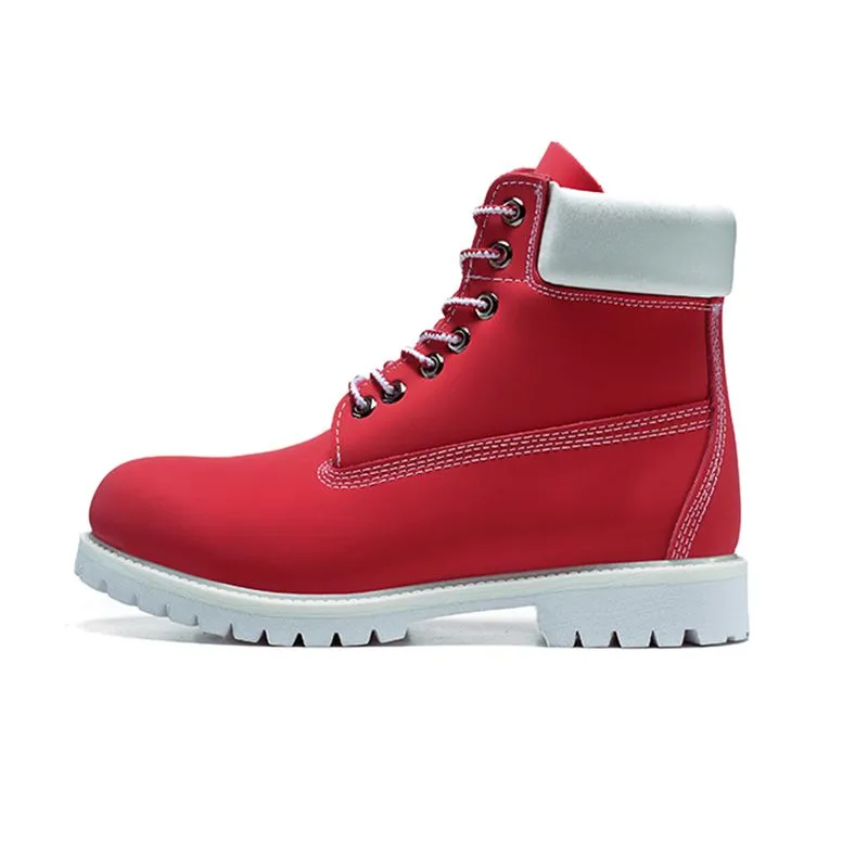 Red white sales timberland boots