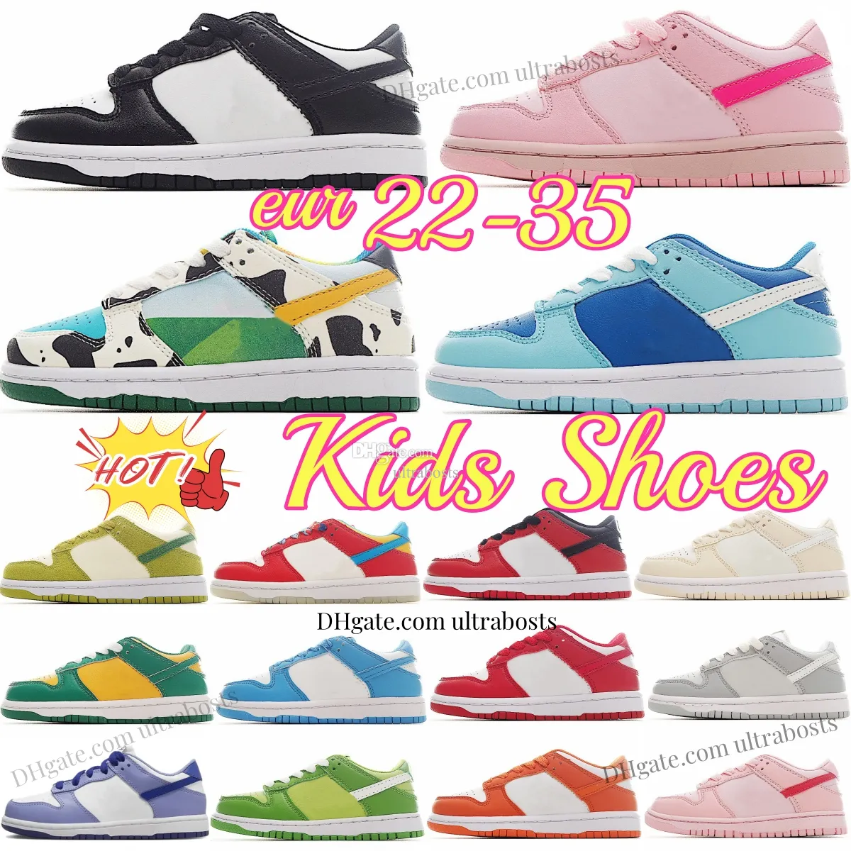 Chaussures pour enfants Bas Designer Panda Baskets pour tout-petits Chunky Blanc Noir Enfants Jeunesse Triple Rose Baskets UNC Garçons Filles Kid Chaussure Chicago Argon University Rouge Lait Gris