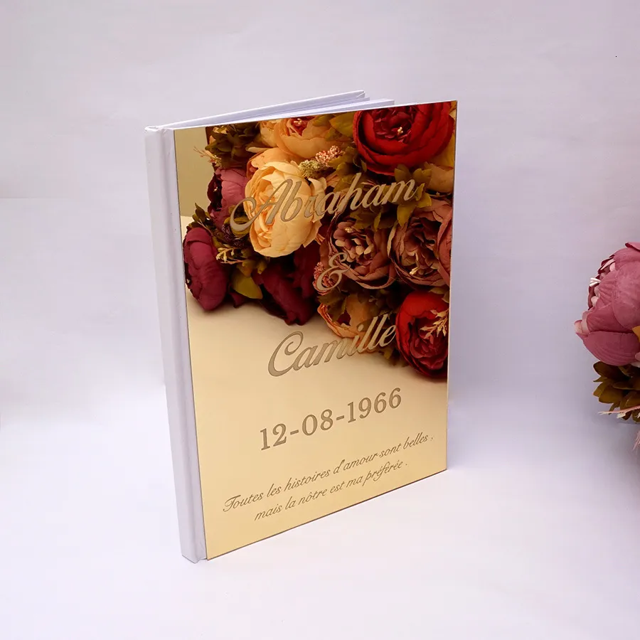 Altri articoli per feste per eventi Stili diversi Libro degli ospiti con firma per matrimonio personalizzato Copertina personalizzata a specchio in oro/argento Pagine bianche vuote Decorazioni per feste 230907