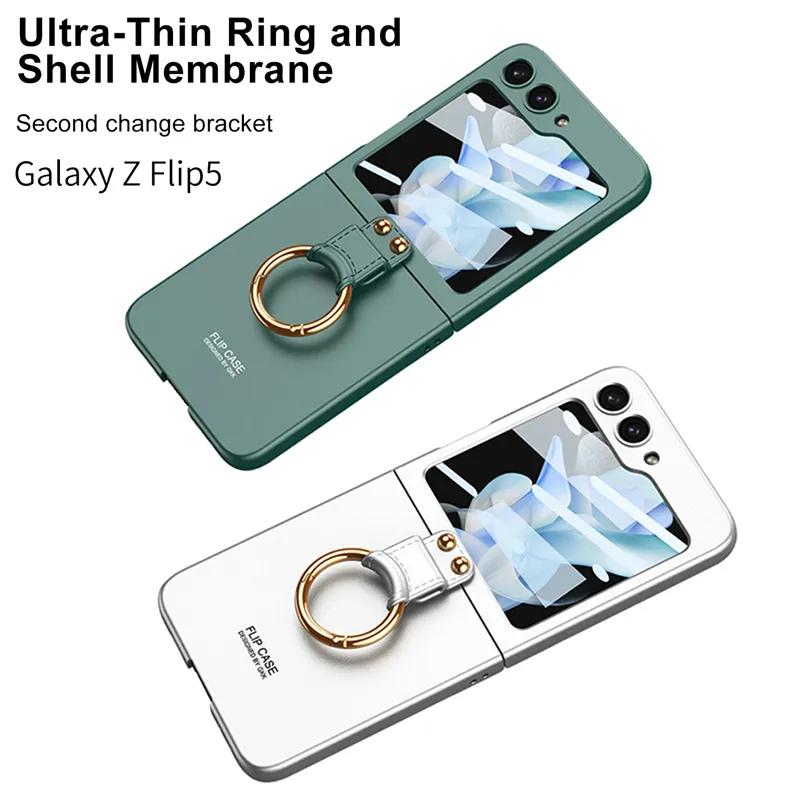Luxury Ultra Thin Hybrid Vogue Phone Case för Samsung Galaxy Z Folding Flip5 5G Robust Full Protective Solid Color Membrane Bracket Fold med ringhållare