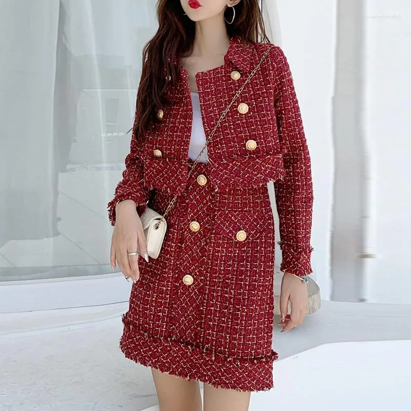 Robe de deux pièces de style européen automne hiver 2 ensembles femmes veste courte en laine tweed manteau court mini jupe tenues