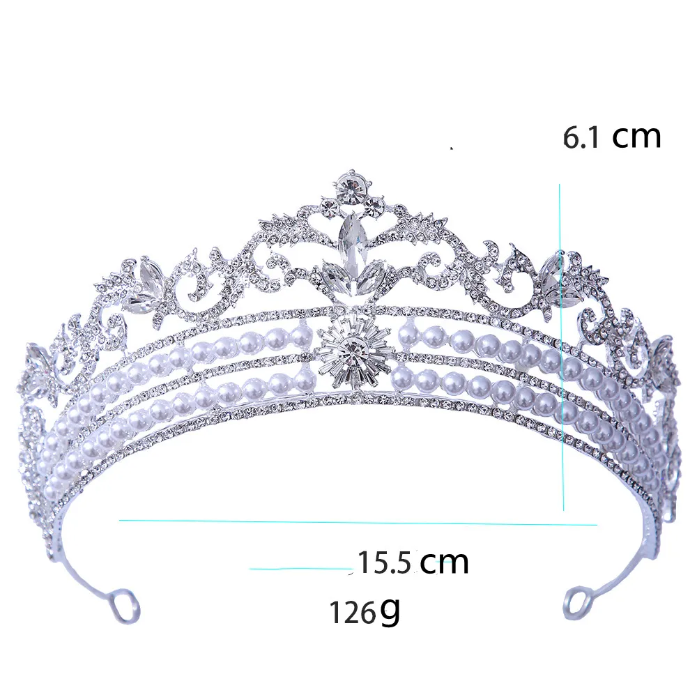 Rhinestone İnciler Düğün Partisi Başlıkları Gelin Tiaras Crown Barok Kristal Pageant Balo Diadem Kadın Kafa Bantları Saç Aksesuarları