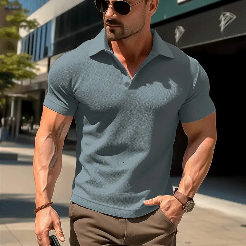 Men's Polos Men Summer Fast Dry Gym Shirts Fashion Short Sleeve Buttonup Shirt Streetwear Causal 2023 Collar Solid Pullover Clothing 230907