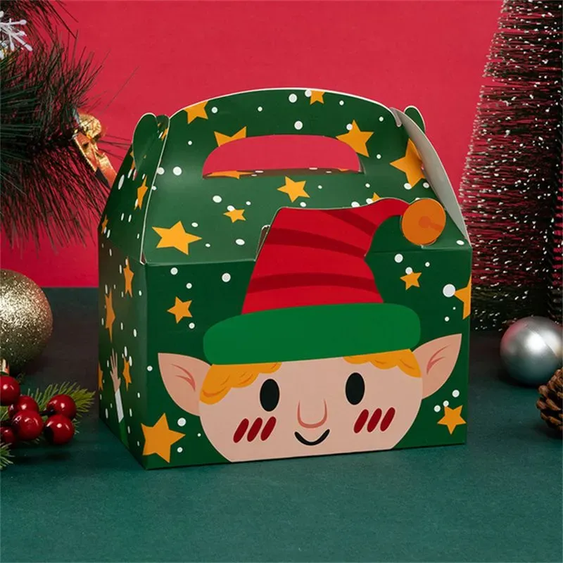 Christmas Cake Muffin Boxes Foldable Treat Paper Boxes Santa Claus Xmas New Year Gift Packaging Bag Party Favor Supplies MJ0830