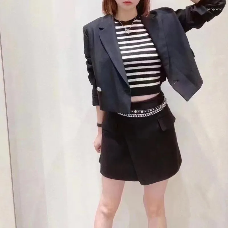 Two Piece Dress Women Black Short Blazer Or Mini Skirt Set Autumn 2023 Female One-Piece Type A Line Skirts Single Button Jacket Suit