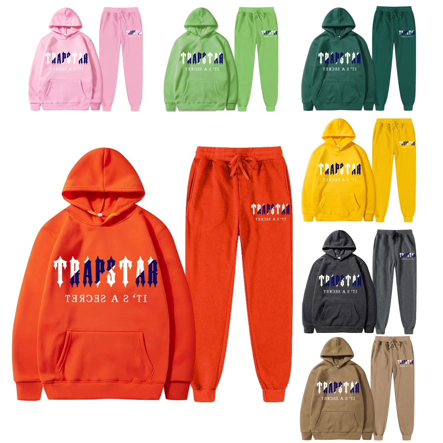 Mode nya mäns lapptäcke set casual par trapstar hoodie set