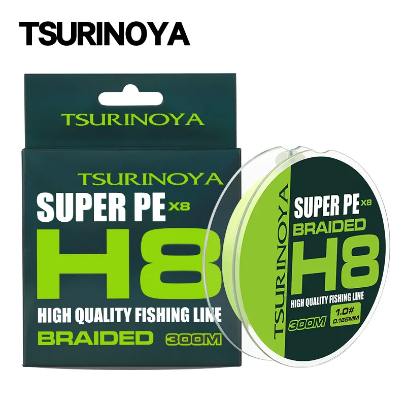 Ligne de tresse TSURINOYA 300M 150M 100M 8 tissages PE pêche H8 brin de coulée ultralong tressé Multifilament lisse 1450LB 230907