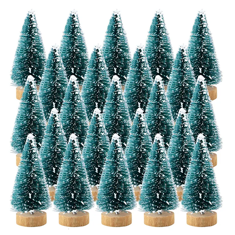 Christmas Decorations 12pcs Mini Trees Bottle Brush Plastic Winter Snow Ornaments Tabletop Crafting DIY Decoration Gift 230908