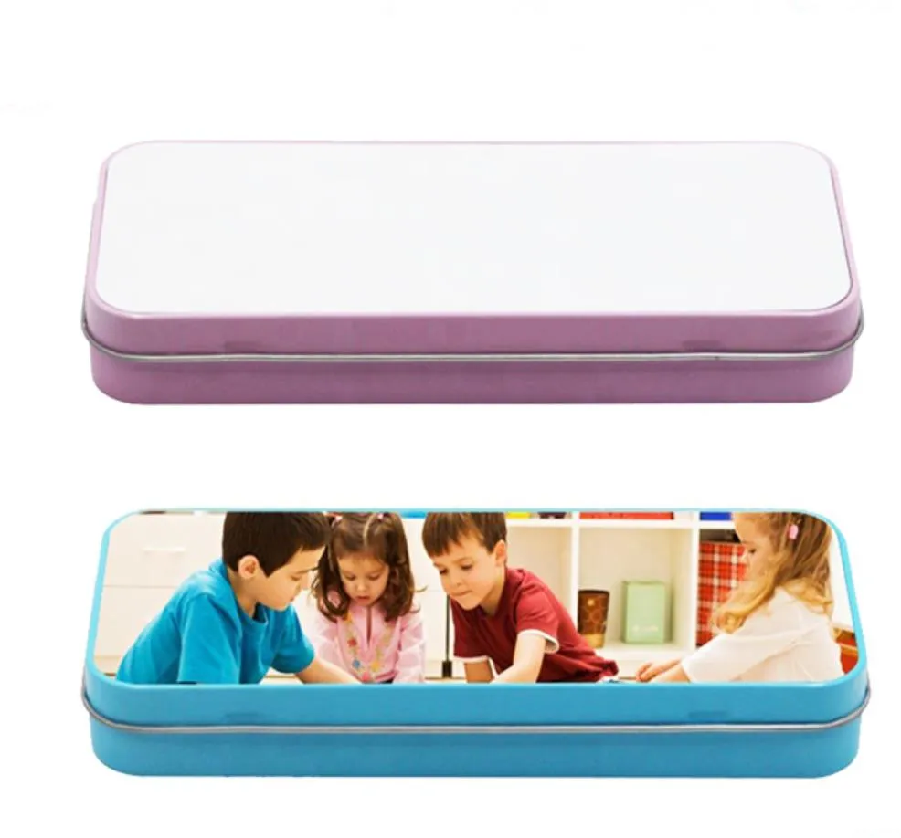 Boîte de papeterie par Sublimation, boîte de rangement vierge bleue et rose pour crayons, feuille d'aluminium, bricolage, vente en gros, 190x80x25mm