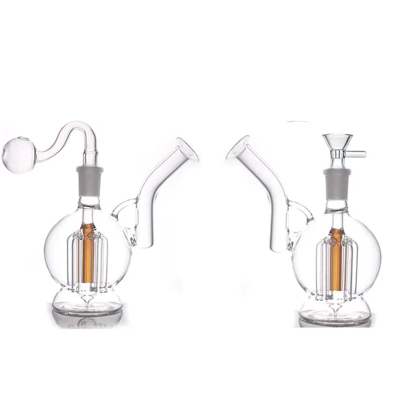 Venta al por mayor Hookahs Tree Perc Recycler Dab Rigs Bong Vidrio Agua Tabaco Humo Tubería Quemador de aceite Shisha único con un recipiente para juntas macho de 14 mm