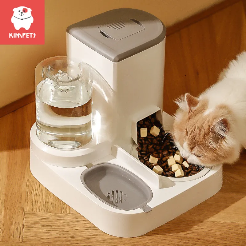 Ciotole per gatti Mangiatoie Kimpets Alimentatore automatico per animali domestici Acqua potabile Dispenser di grande capacità Separazione asciutta e bagnata Forniture per contenitori per alimenti 230907