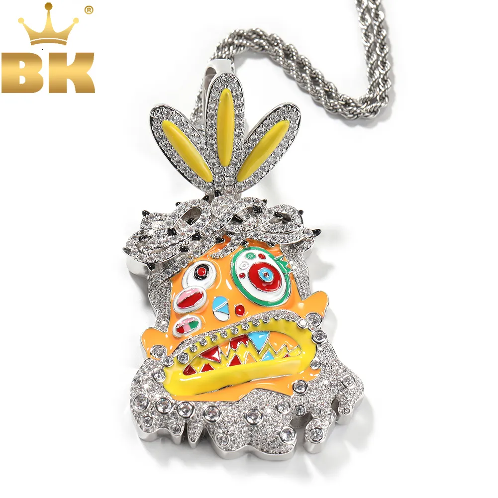 Charms Le roi Bling coloré goutte à goutte d'huile fantôme pendentif glacé cubique zircone dessin animé colliers pour femmes homme charme HipHop bijoux 230908