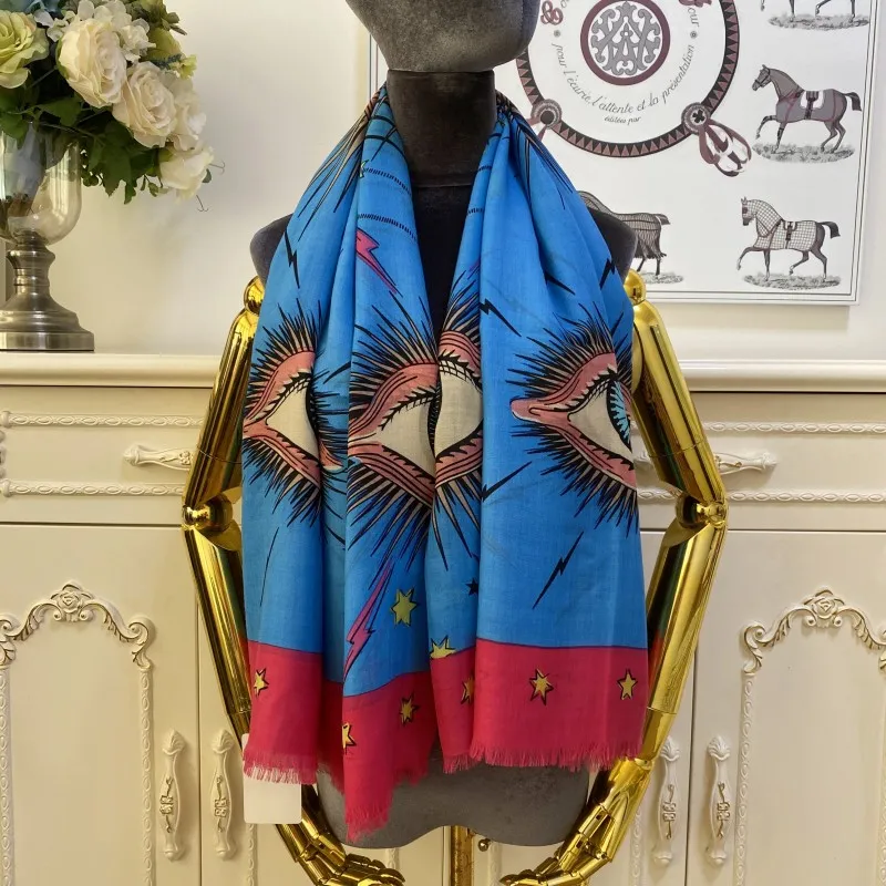 Женский квадратный шарф, шаль из кашемира, тонкий и мягкий материал с буквами и глазами, размер 130 см-130c