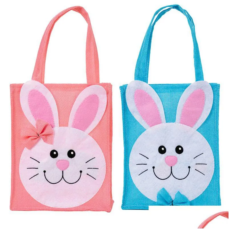 Vibrant Easter Bunny Fabric Gift Bags with Handles Set of 3 Spring Party Favor Goodie Treat Tote Pouches for Kids Spring Event