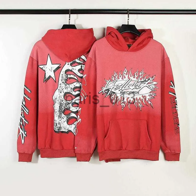 Men's Hoodies Sweatshirts Men's Hoodies Hellstar High Street Ins Vintage Mud Print Red Hoodie Brushed Men's And Women's Loose x0908