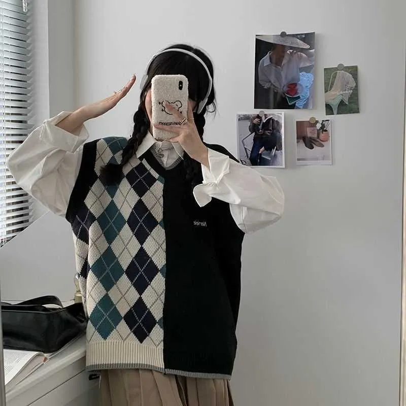 Vintage Argyle Plaid Sweater Vest Womens Oversized Asymmetric Knitted Top For Women In DUPown Style Inspired By Japanese JK Harajuku Sweet Jumper For A Unique Look From Lyq669 20.02 DHgate.Com