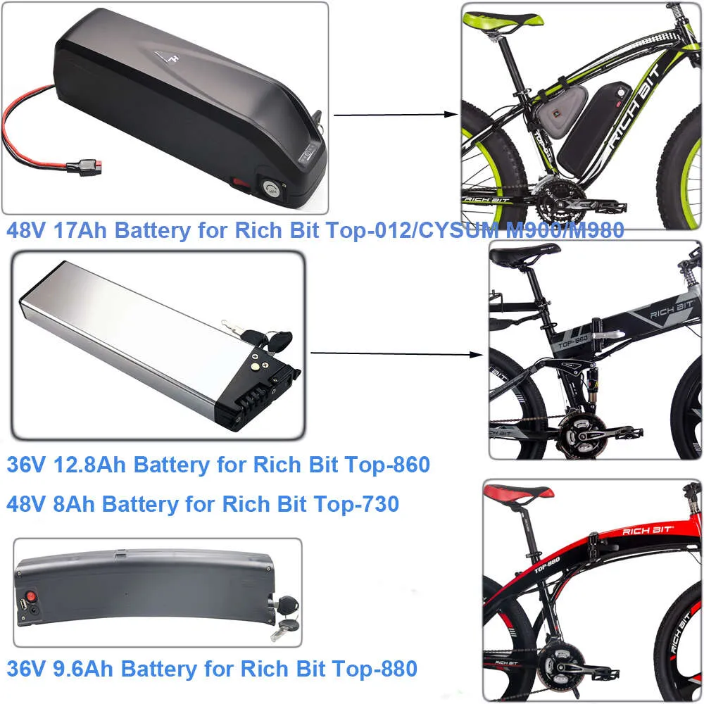 Foldable Electric Bike 48 Volt Lithium Battery Rich Bit Set 48V