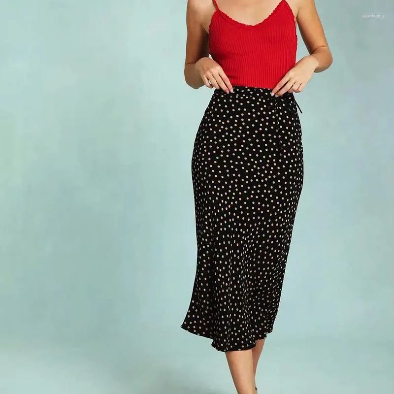 Faldas 2023 oferta especial de primavera y verano falda de mujer negra con estampado de lunares finos y ajustados