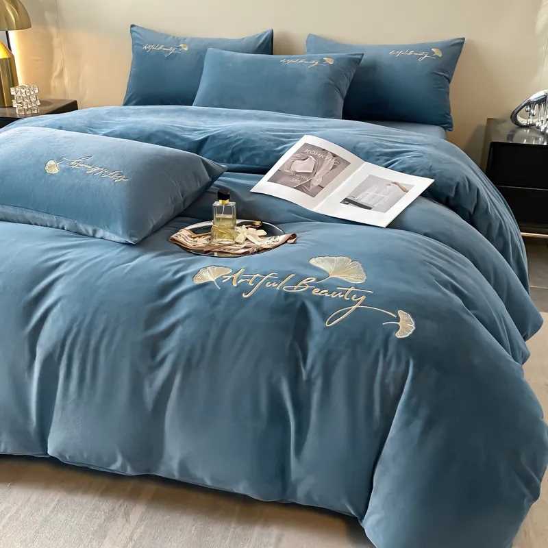 Conjuntos de cama Inverno Espessado Quente Doublesided Plush Bed Linens Set Home Têxtil Duveta Capa Folha Fronha 4 Pcs Luxo King 230907