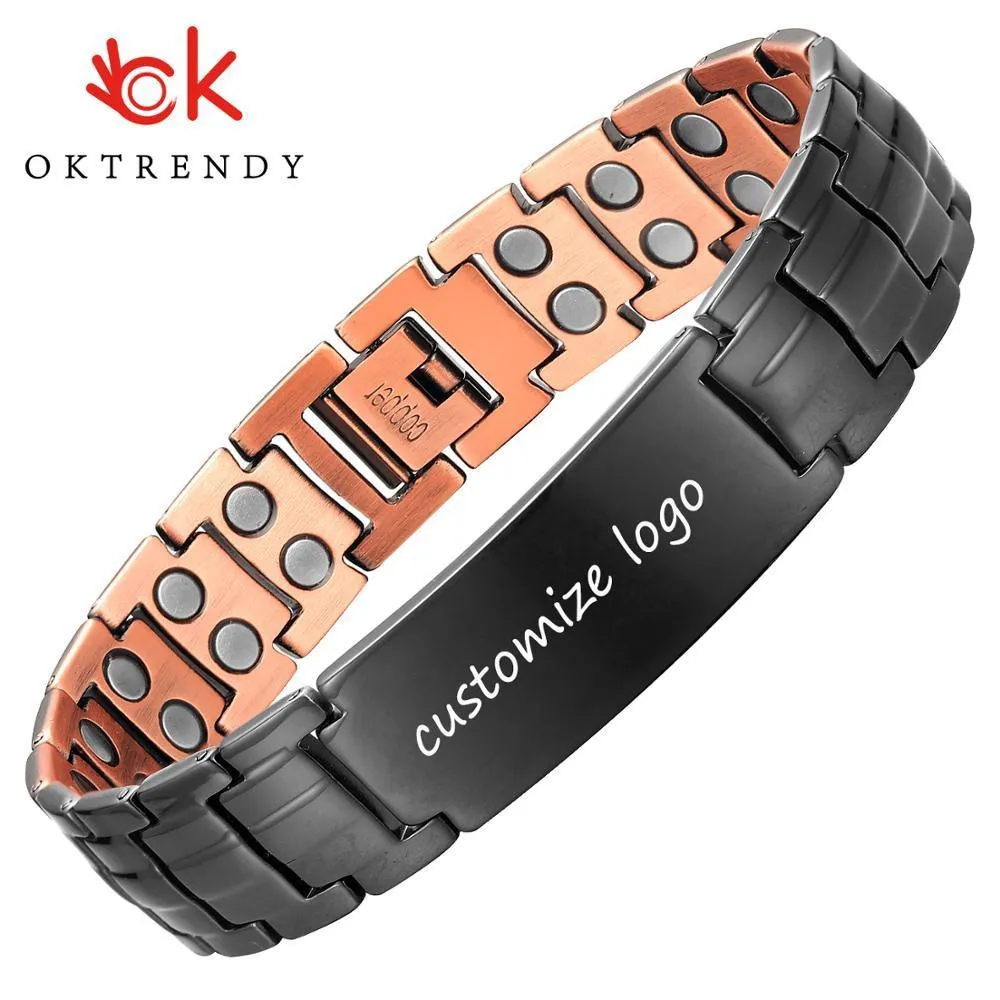 Charm Bracelets Copper Magnetic Bracelet Personalize ID Name Bracelets for Men Women Adjustable Wristband Bracelet Bangle Metal Jewelry Gift 230907