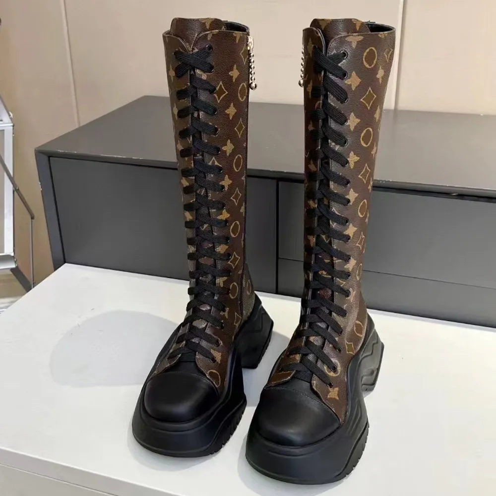 Designer Calf Leather Platform High Chunky Knee High Boots Designer Calf Leather Platform High Chunky Knee High Boots