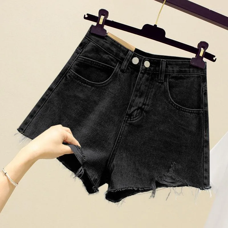 Shorts pour femmes tendance belle été femmes streetwear trou jambe large bleu denim vintage femme lâche taille haute jean noir