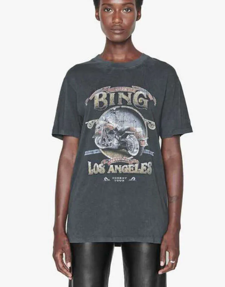 New Angeles Motorcycle Anine Bing T Shirt With Letter Printing A