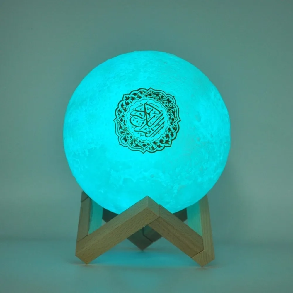 Przenośny SERS Bluetooth Wireless Muslim Nocne światło Koran SERS 3D Księżyc z aplikacjami SPEAekr Koran Touch Lamp 230908