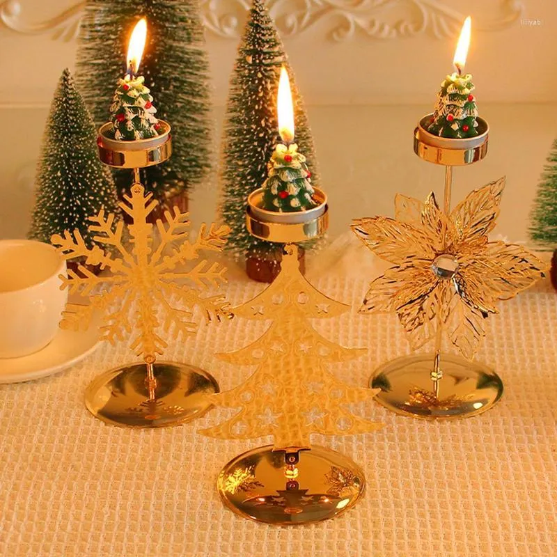 Candle Holders Christmas Tealight Holder Iron Candlestick Tree Snowflake Stand Desktop Ornament