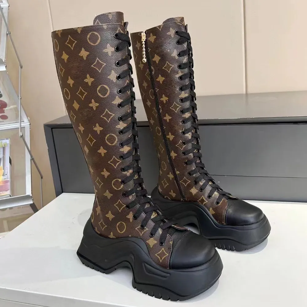 Designer Calf Leather Platform High Chunky Knee High Boots Designer Calf Leather Platform High Chunky Knee High Boots