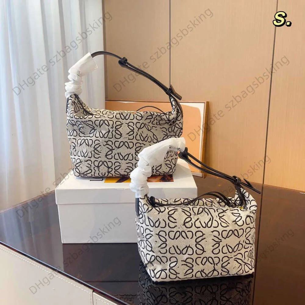 Designer Women's Bag Lewe Branded handbag New Cubi Underarm Lunch Box Classic Jacquard Canvas Splice Handheld Shoulder bag