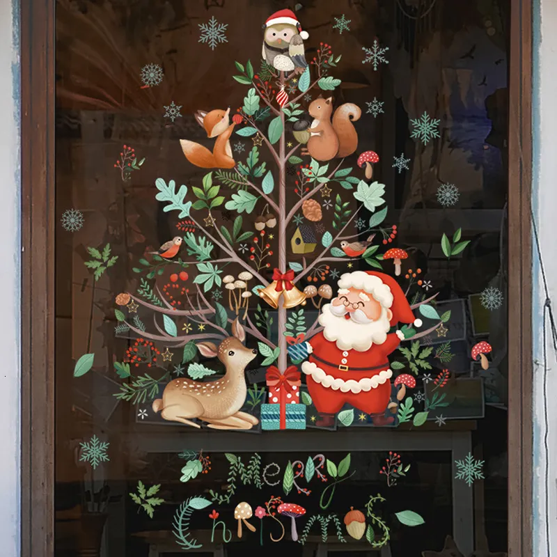 Adesivi murali Finestra di Buon Natale Albero di Natale Alce Adesivo di Babbo Natale Decorazioni per la casa Ornamento Navidad Regalo 230907