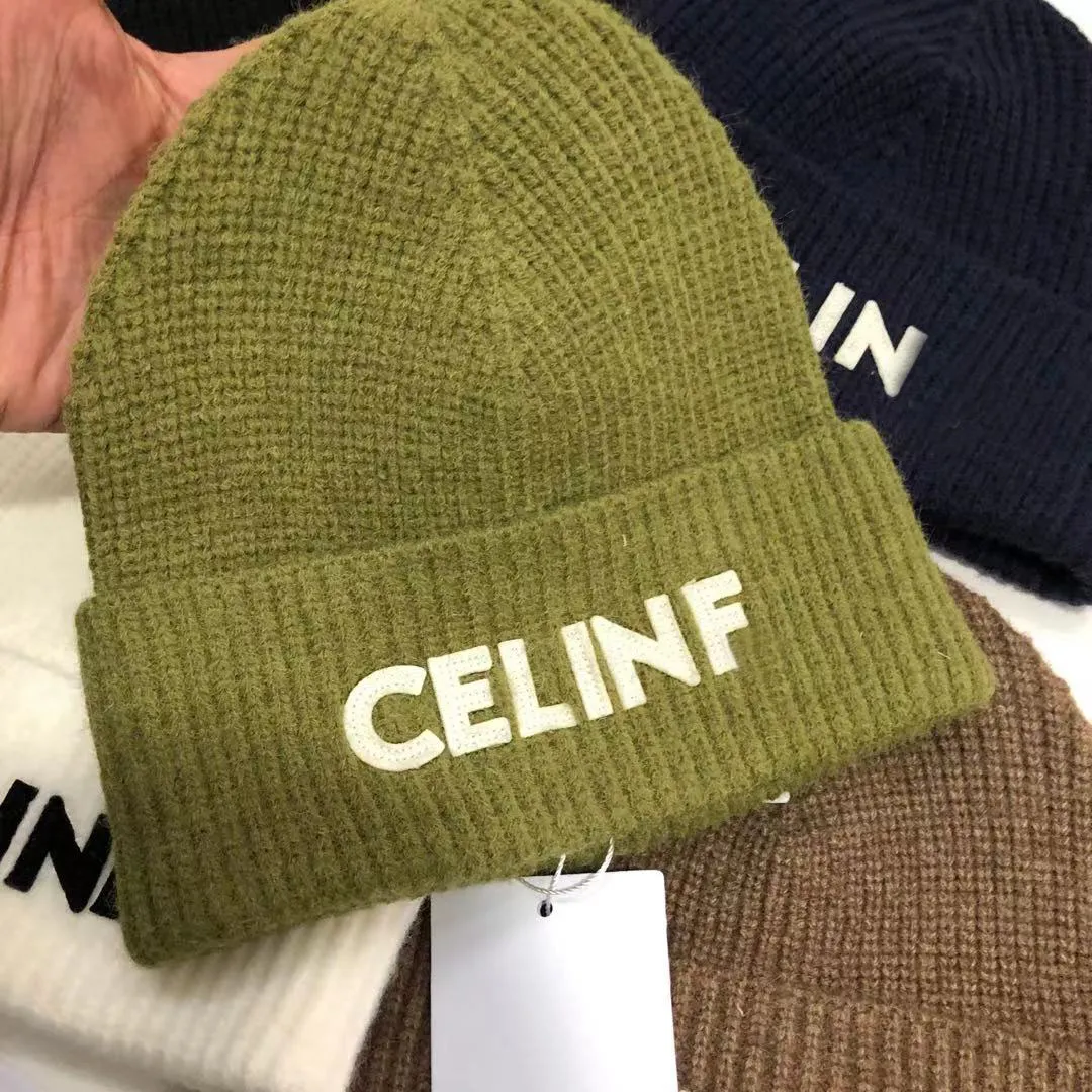 Berretti con teschio/berretto con lettera grandeCappello lavorato a maglia per adulti CELINF Brand lavorato a maglia autunno/inverno Designer Beanie/berretti con teschio Impilati Baotou Lettera Cappello di lana a coste