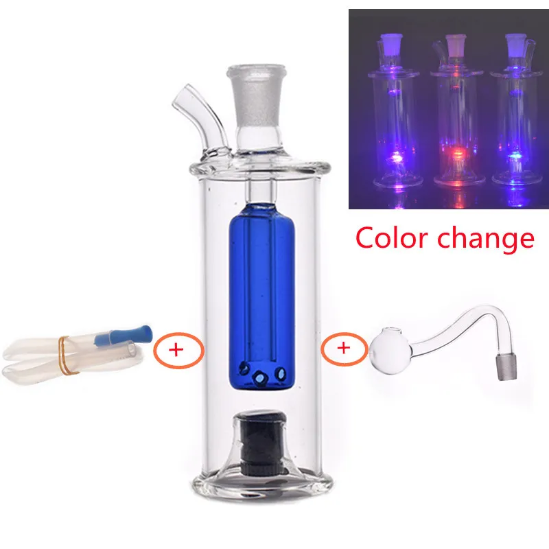 LED Crescer no escuro Mini Queimador de Óleo de Vidro Hookah Bong Tubulações de Água Inline Matrix Perc 10mm Joint Recycler Dab Rig Honeycomb Ash Catcher