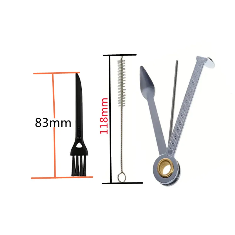 흡연 파이프 클리너 3 in 1 휴대용 청소 도구 픽 메탈 스푼 리머 탬퍼 시가 담배 담즙 사육 브러시와 허브 그라인더 스크레이퍼를 곁들인 시샤 나이프 접이식 키트