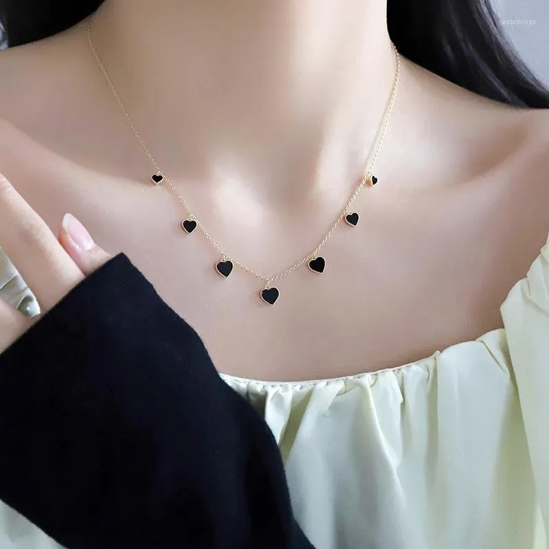 Gargantilha vintage branco preto cor coração colar para mulheres meninas moda amor pingente clavícula corrente jóias presentes