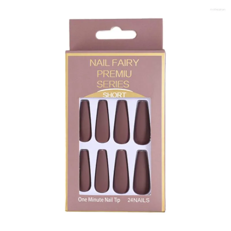 False Nails Ballet Wearable Stick-on Full Cover Nail Tips Long Coffin 24pcs Matte Brown Fake Press On