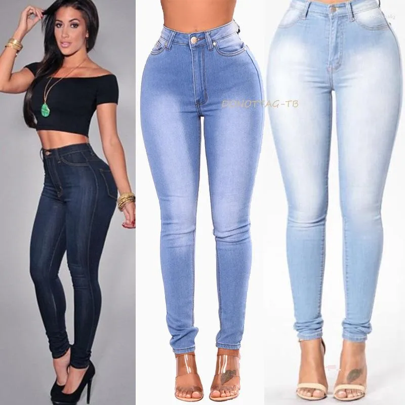 Damen-Jeans, mehrfarbig, Stretch, weiß getünchtes Design, hohe Taille, sexy knöchellange Hose, Bürodame, dünner Bleistift